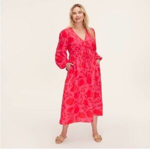 Kate Spade x Target Classic Rose Linen Midi Dress Pink/Red NWT